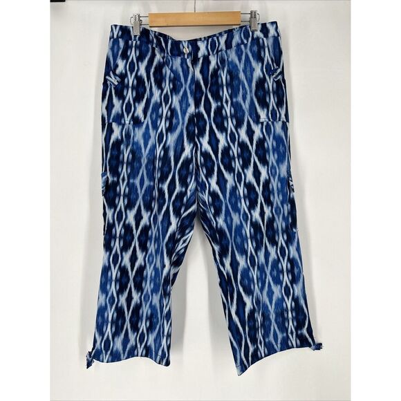 Chicos Zenergy Cargo Pants Womens 2 Large Blue Cropped Capri‎ Pockets Stretch - Picture 1 of 8